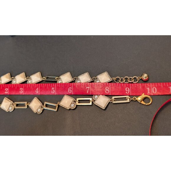 Lulu Frost Necklace & Bracelet W/ Cream Enamel Faux Pearl Accents & Rhinestones - Picture 8 of 10